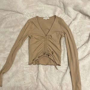 Tan ribbed vneck long sleeve